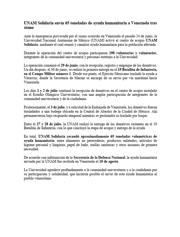Nota Informativa UNAM Solidaria